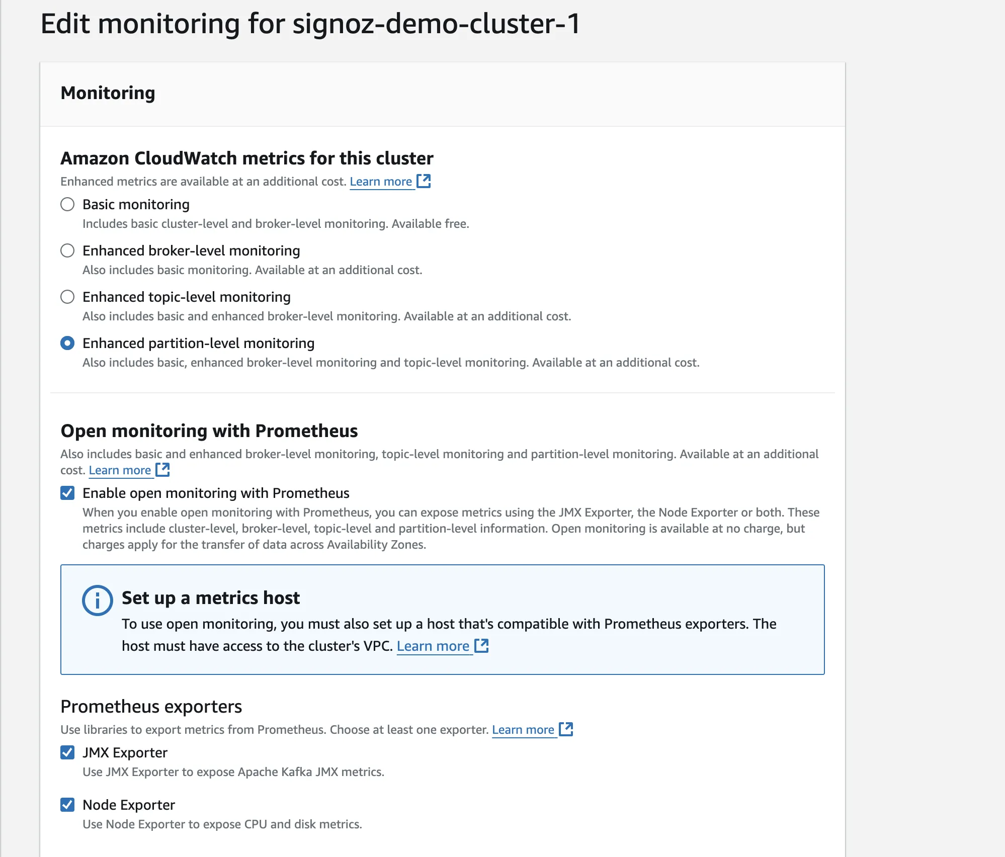 MSK Monitoring Settings