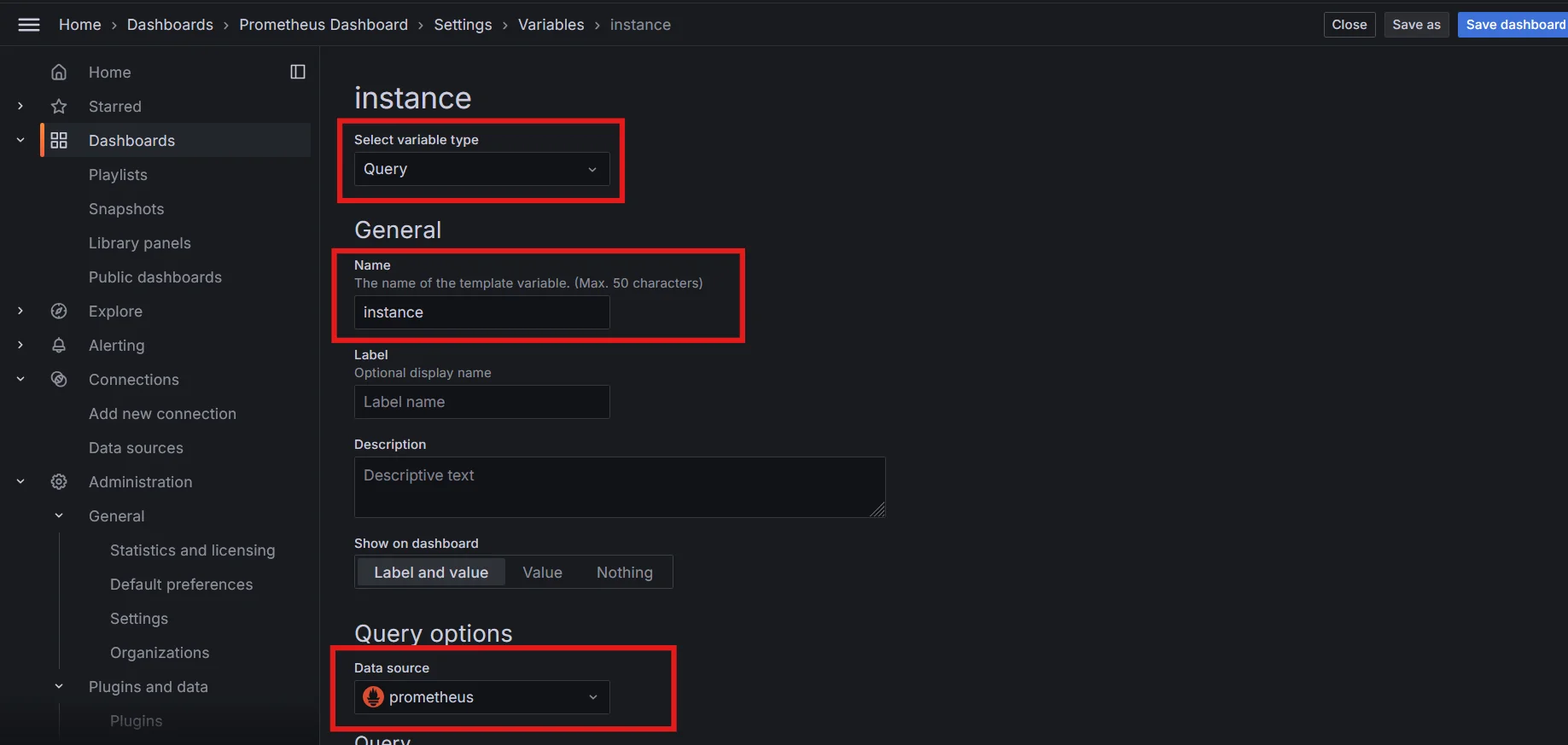 Creating a Variable in Grafana Dashboard