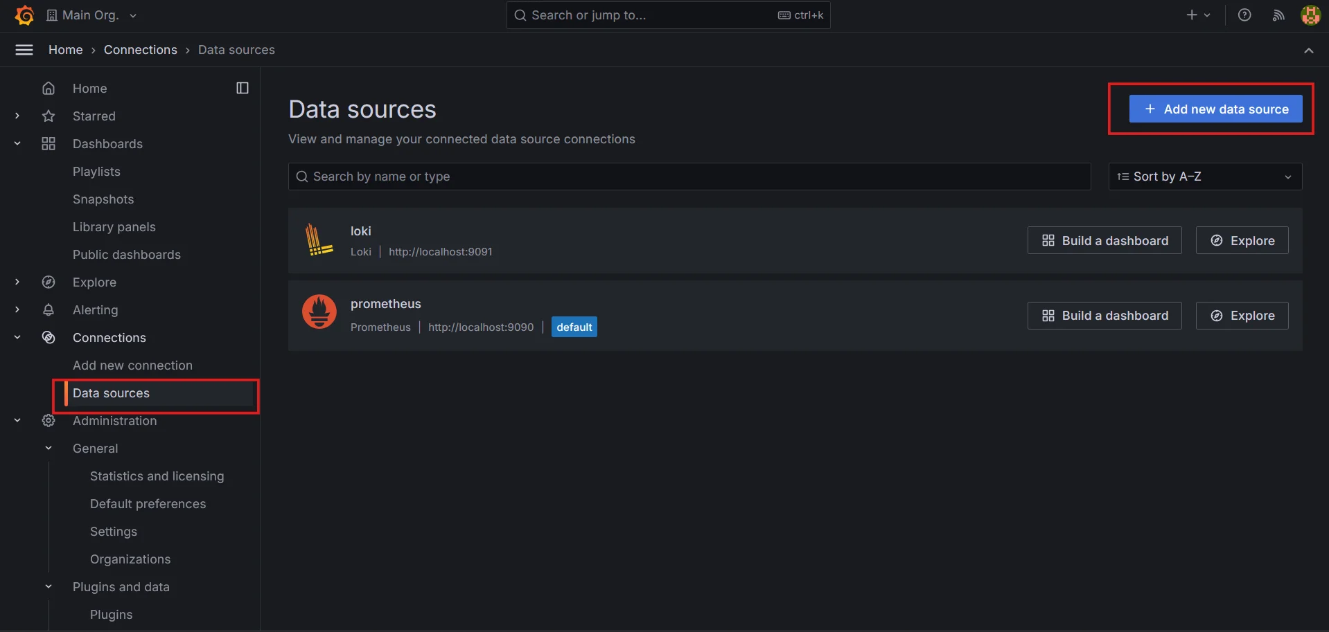 Create new data souce in Grafana