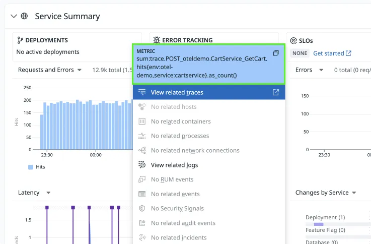 Datadog shows servcie-level metrics derived from only one primary operation